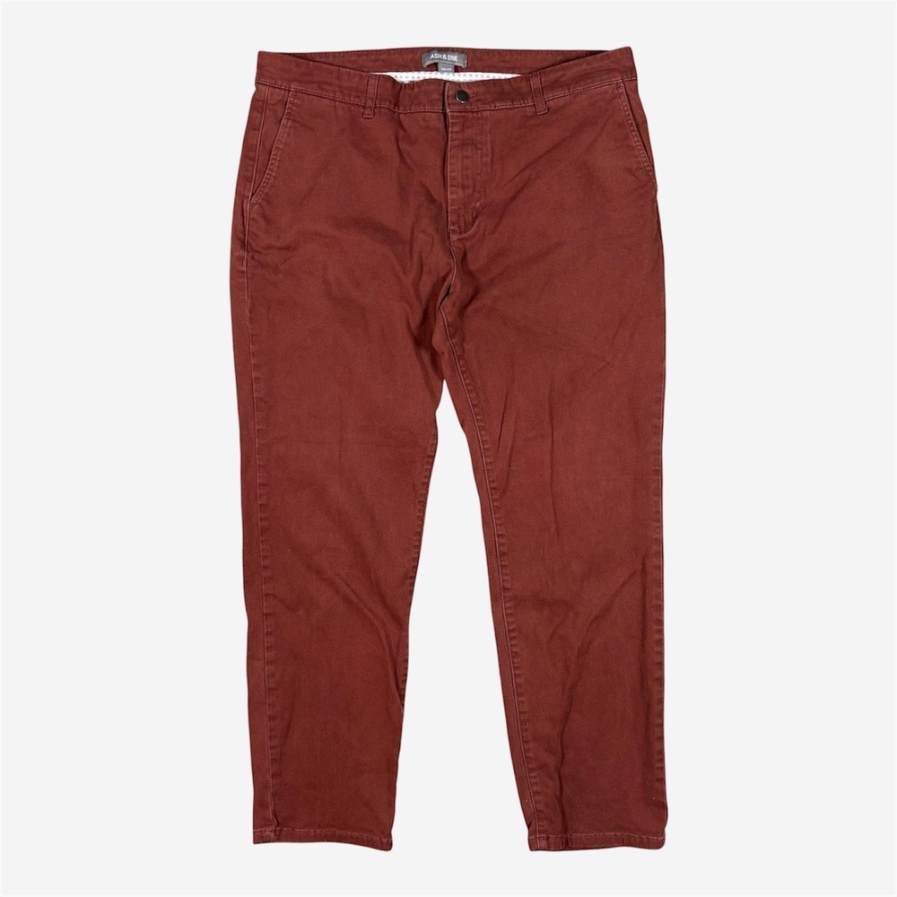 Ash & Erie Chino Pants Mens 38x29(28) Dark Red Stretch Twill Everyday Casual